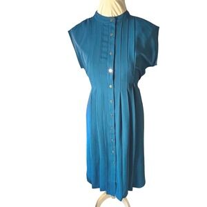 Y2K 2000's Ann Taylor Dress SZ 4 Blue Sheath Career Belted Shirt Button Down‎